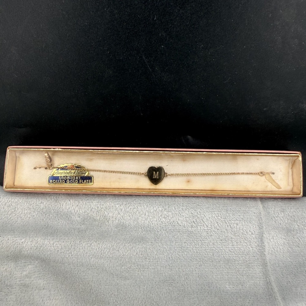 Vintage American Beauty Monogram Bracelet Gold Plated “M” 5.5” Childs